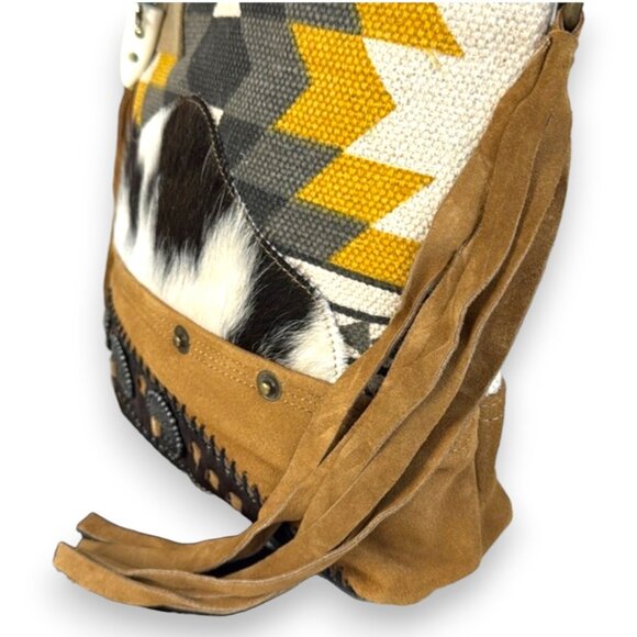 Myra Bag Coyote Bluff Fringed Leather, Weave and Calf Hair Crossbody Bag NWT - Picture 12 of 17